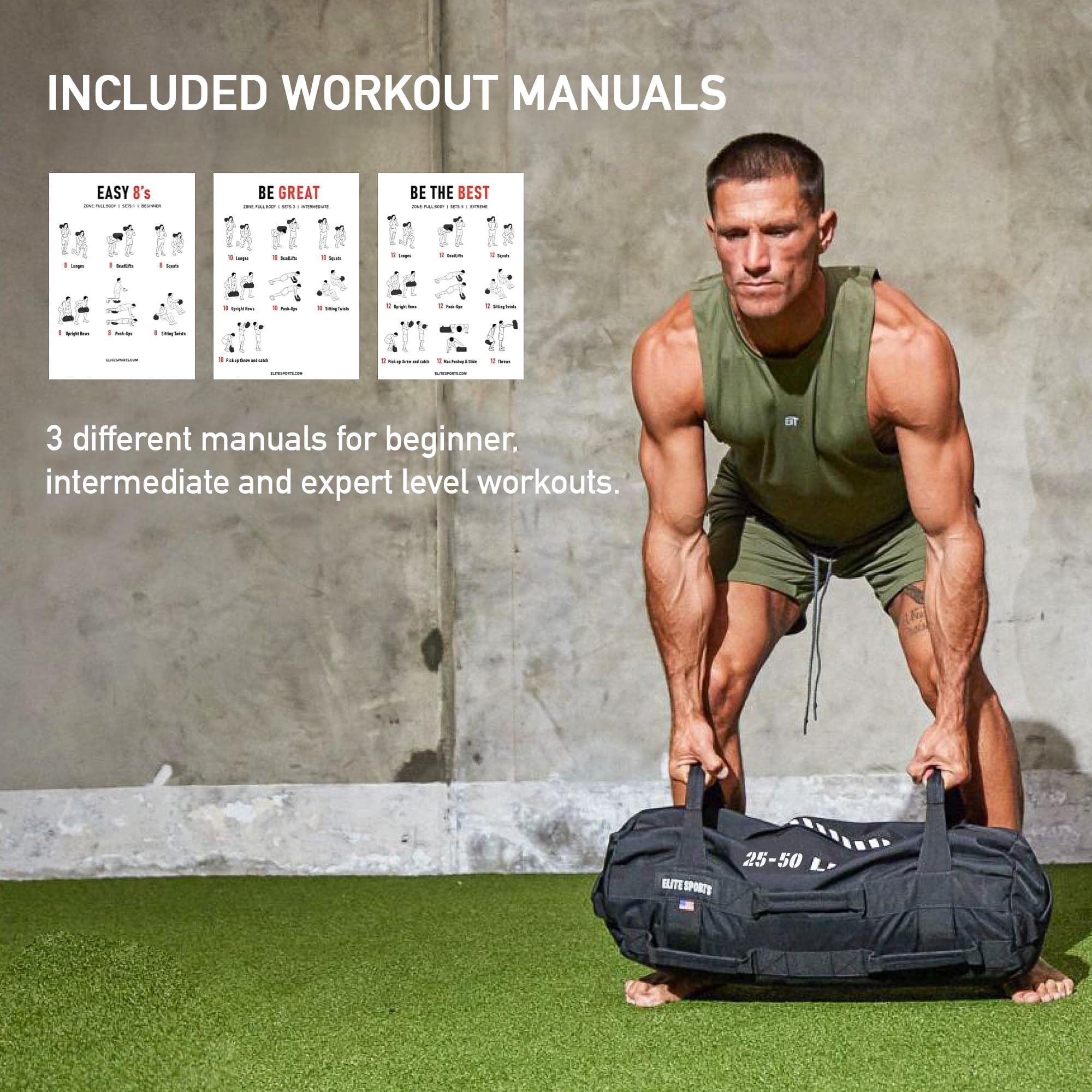 Elite Sports Elite Sports Workout Sandbag for Versatile, Intensive Core Muscles Fitness, Strength Training with Strategic Handle Placement (Unfilled)
