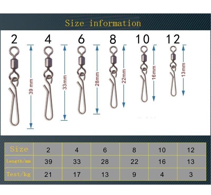 KTGCOZS KTGCOZS Pack of 50 Rolling Swivel with Hanging snap Fishing Tackle fishhooks Connector (2# 50pcs)
