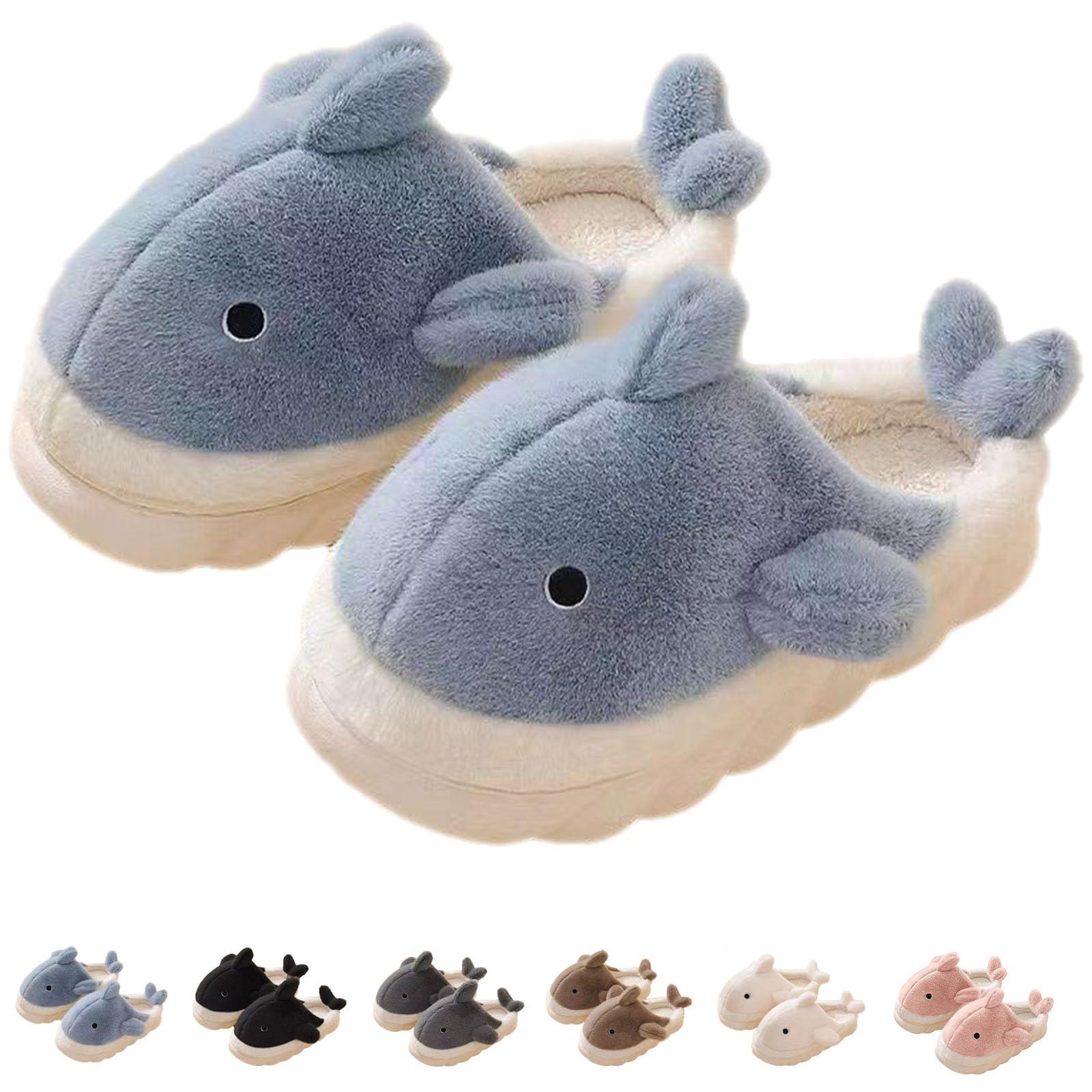 Jfxgjuv Jfxgjuv Shark Cotton Slippers, Shark Fuzzy Slippers Fluffy Shark Slippers Cartoon Cute Animals Plush Warm Home Shoes, Winter Indoor Outdoor Slippers for Women Men (Blue,10.5-11.5 Women/8.5-9.5 Men)