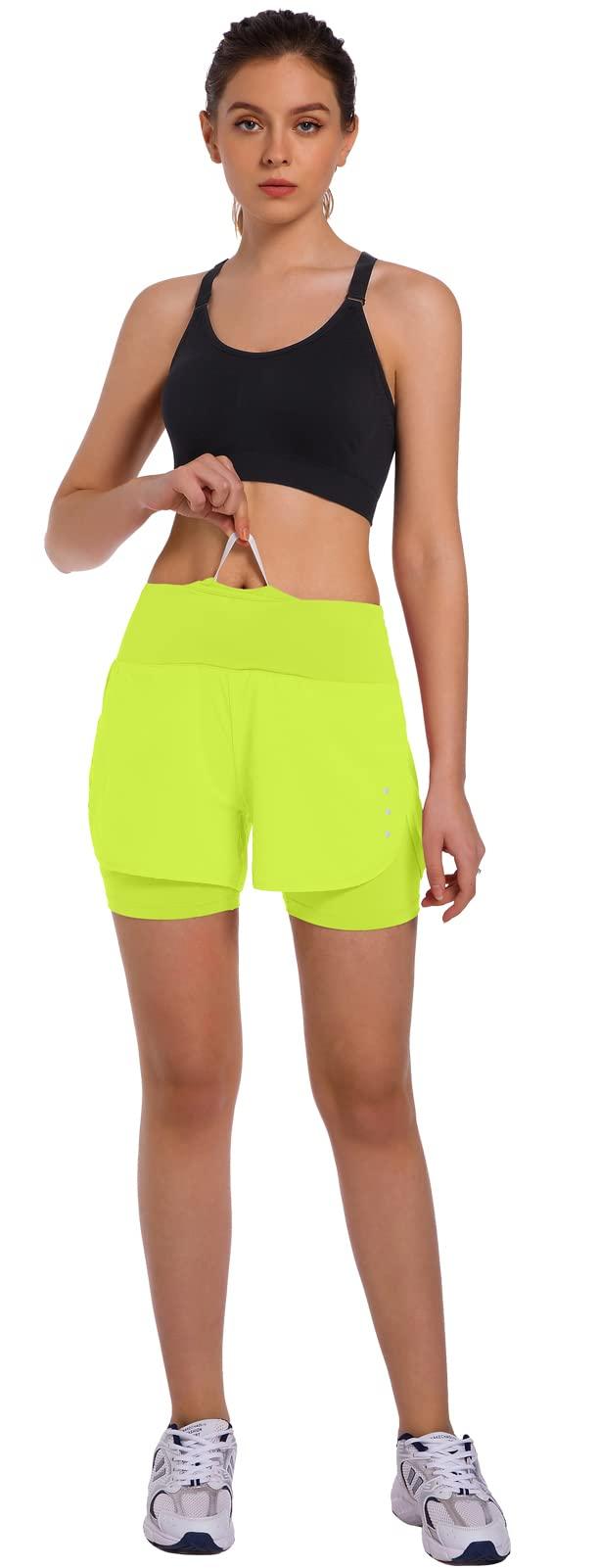 Ksmien Ksmien Women's 2 in 1 Running Shorts - Lightweight Athletic Workout Gym Yoga Shorts Liner with Phone Pockets