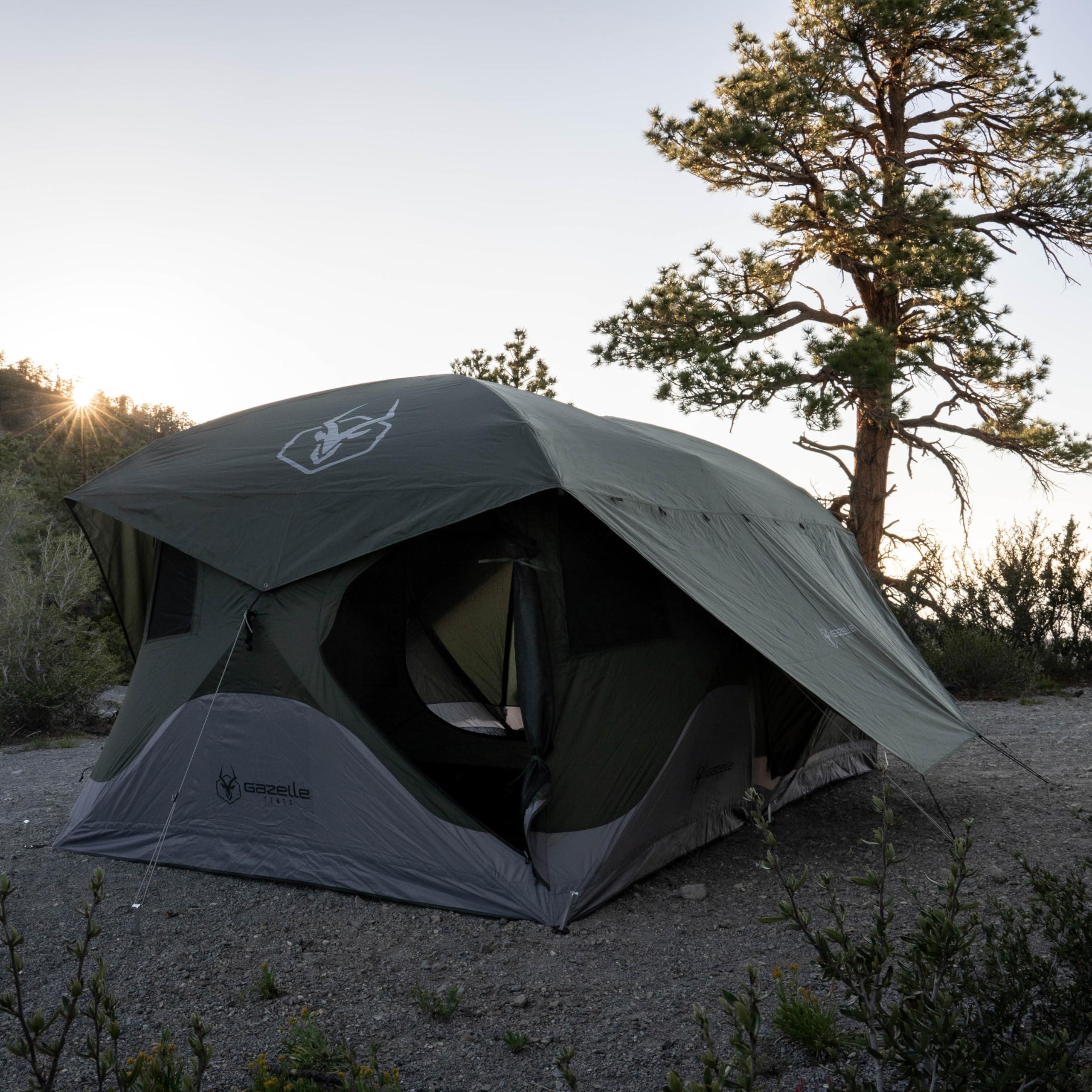Gazelle Tents Gazelle Tents, T4 Tandem Hub Tent, Easy 90 Second Set-Up, Waterproof, UV Resistant, Convertible Screen Room, Removable Floor, 4-8 Person, Alpine Green, 78" x 94" x 165", GT450GR