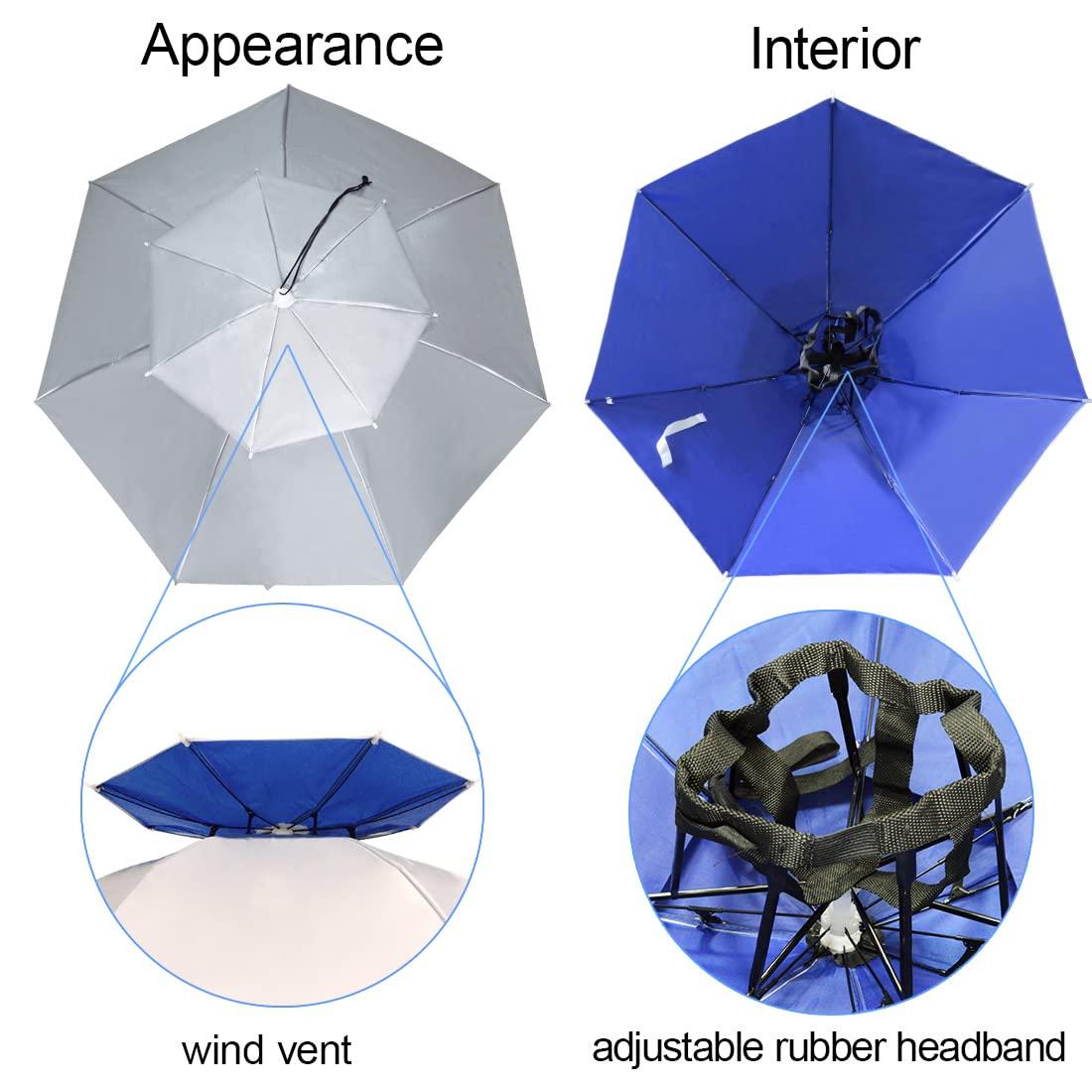 NEW-Vi NEW-Vi Fishing Umbrella Hat Folding Sun Rain Cap Adjustable Multifunction Outdoor Headwear Sliver/Blue + Sliver/Blue Oxford cloth double layer
