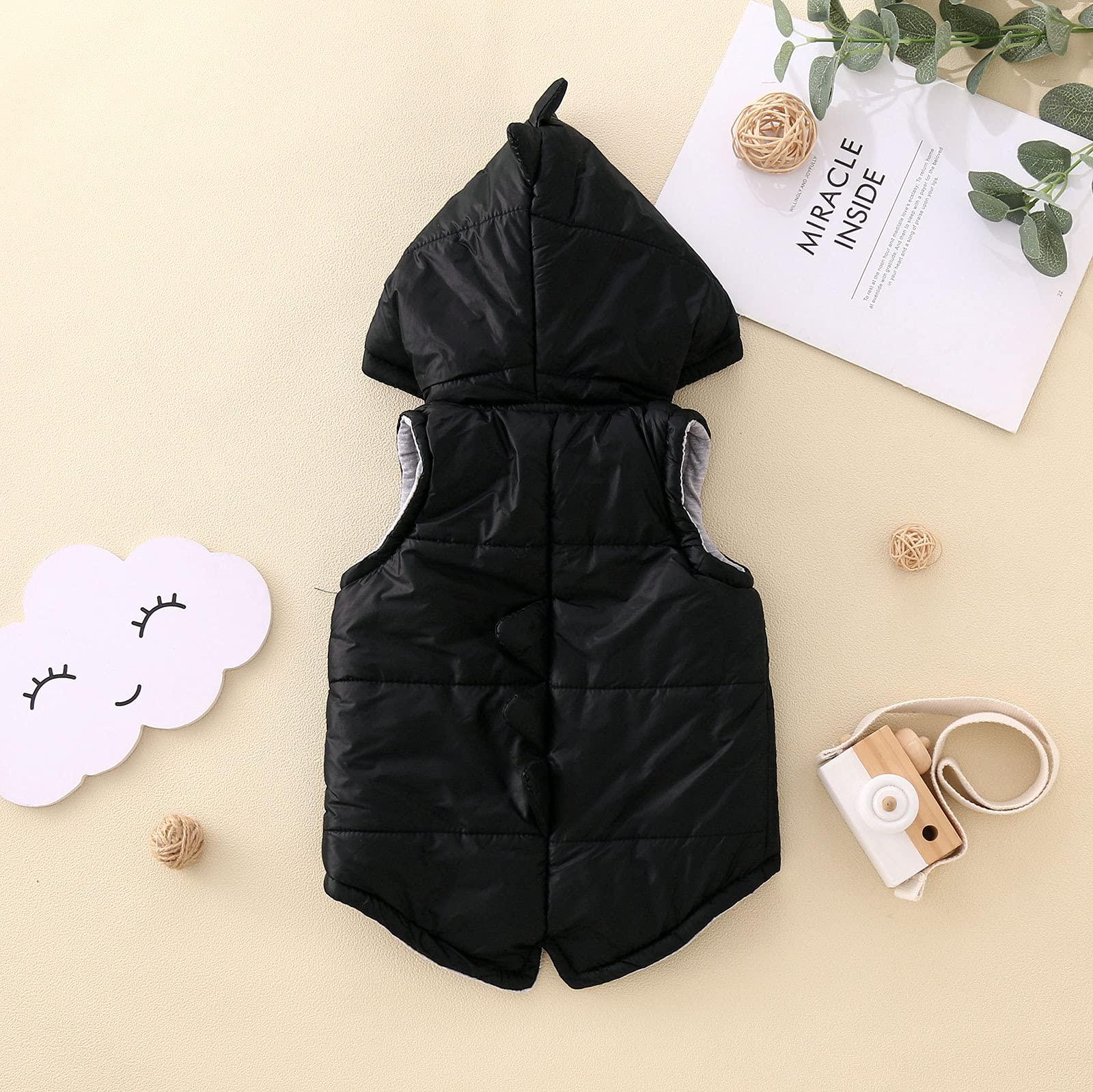 YDNGF YDNGF Toddler Baby Girl Hoodies Vest Outwear 3D Dinosaur Sleeveless Waistcoat Warm Jacket 6M-6Y (Black, 12-18 Months)