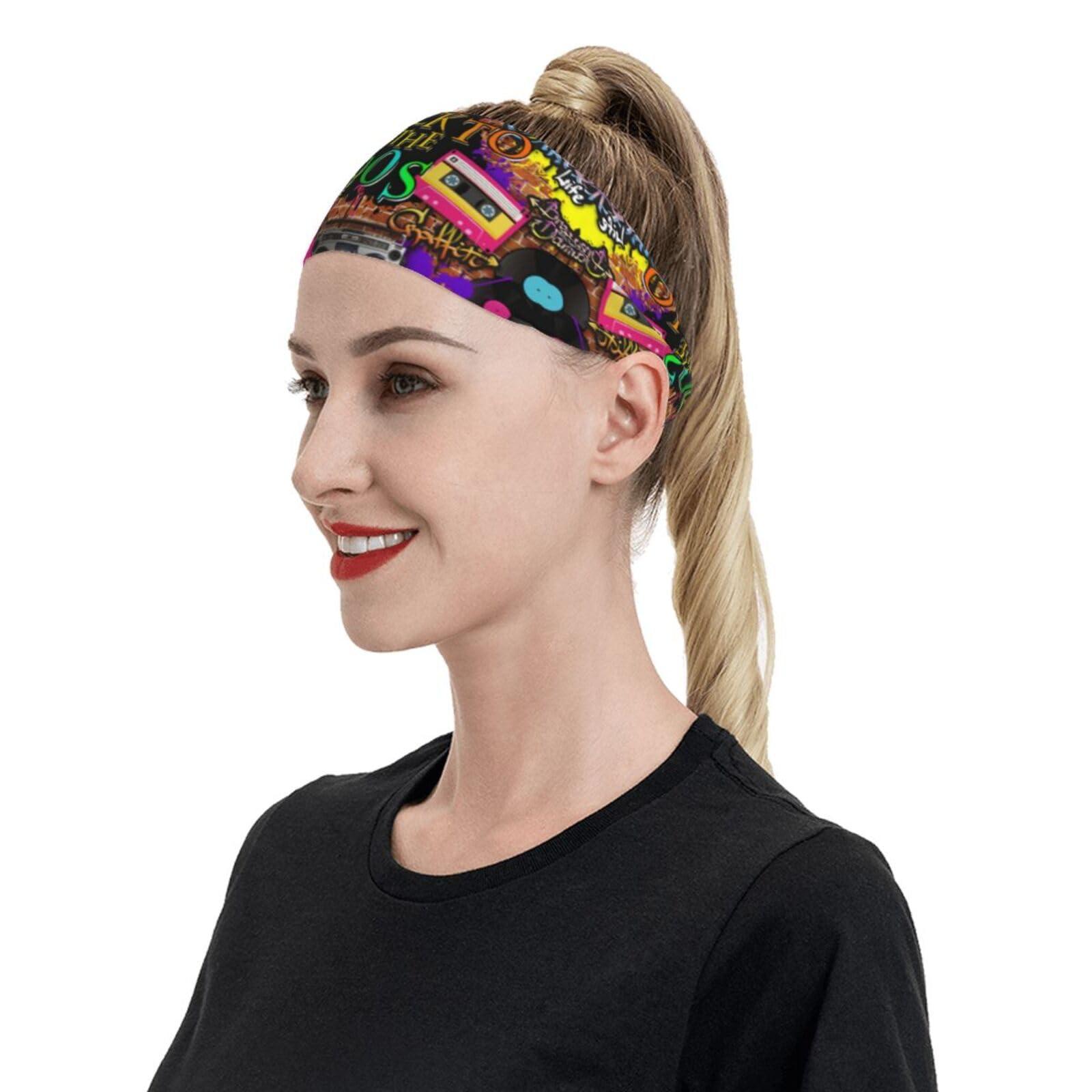 YSBYEIU Retro 80s 90s Headbands Fashion Sweatbands Sports Headband for Men Women Sweatband for Hiking Cycling, Working Out