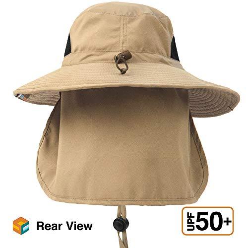 SUN CUBE SUN CUBE Fishing Hat Sun Hat for Men, Women, Hiking Sun Hat with Neck Flap, Wide Brim, Chin Strap, Safari Summer Bucket Boonie Hat, UPF 50+ Outdoor Protection, Packable Breathable Mesh (Tan)