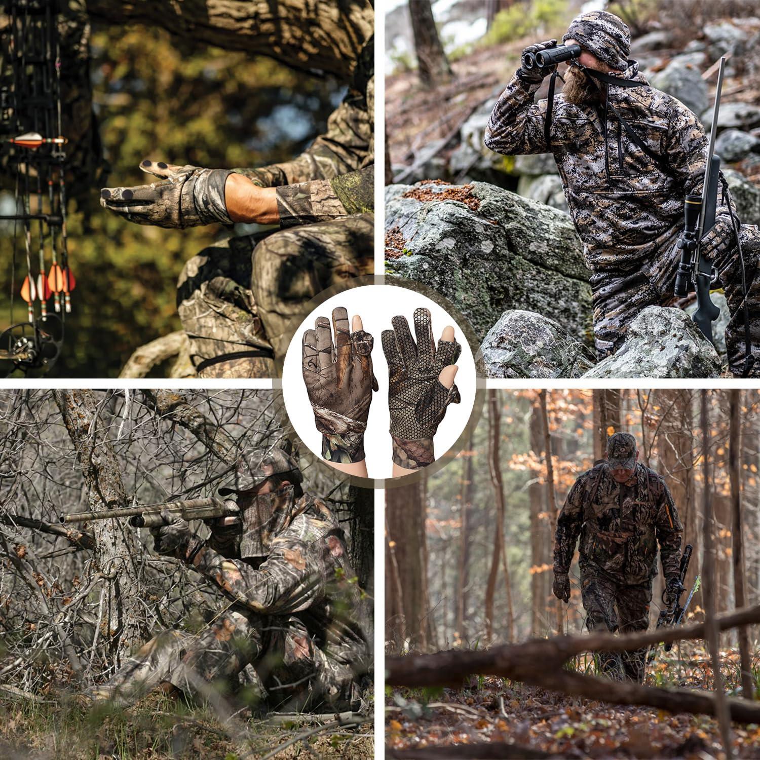 Favuit Favuit Camouflage Hunting Gloves, Lightweight Anti-Slip Full Finger Fingerless Touchscreen Camo Gloves Outdoor Tactical Hunting Gear Archery Accessories for Turkey Fishing Airsoft (Camo L)