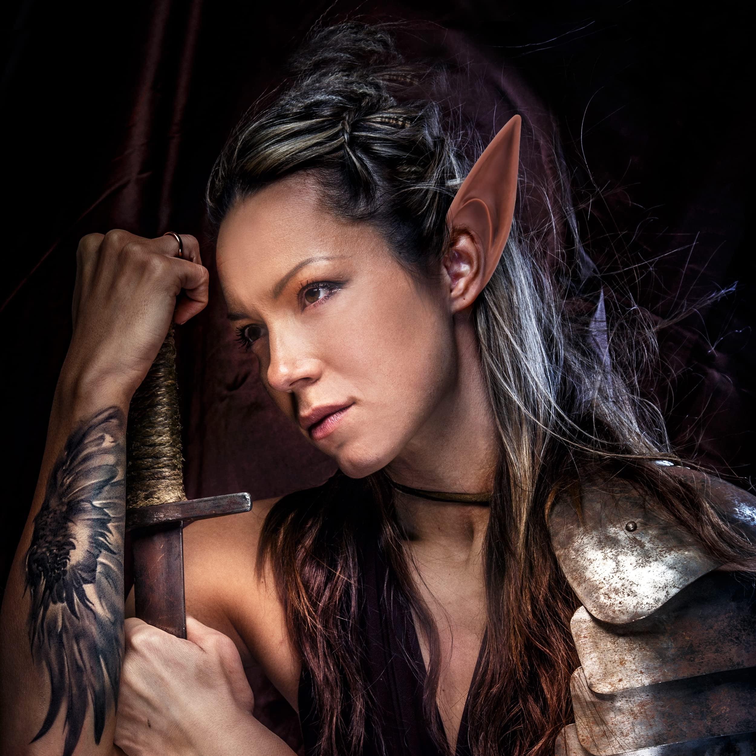 FRESHME FRESHME Renaissance 2 Pairs Brown Pixie Elf Ears - Silicone Short and Long Fairy Ears Set Brown Skin for Women Cosplay Anime Vampire Elven Christmas Halloween Masqerade Costume Accessories