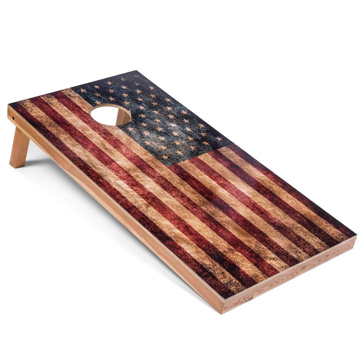 Tailgating Pros Tailgating Pros Rustic American Flag Cornhole Boards w/Bean Bags - 4\'x2\' Distressed Flag Cornhole Game w/Carrying Case & Corn Hole Bags