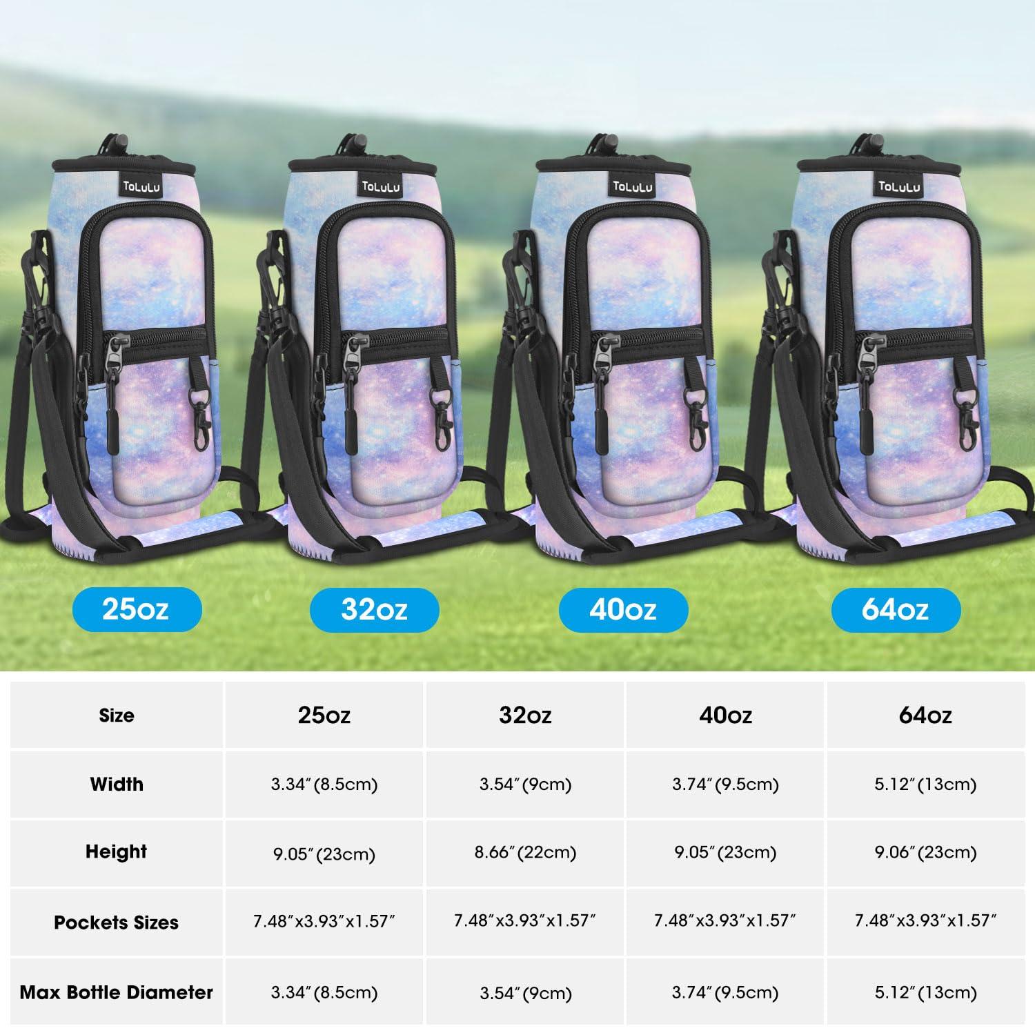 ToLuLu Water Bottle Carrier Bag 25/32/40oz with Phone Pocket, Insulated Neoprene Adjustable Shoulder Strap Water Bottle Pouch Case,Crossbody Water Bottle Holder Sling Sleeve for Women Men, 25OZ Blue Purple