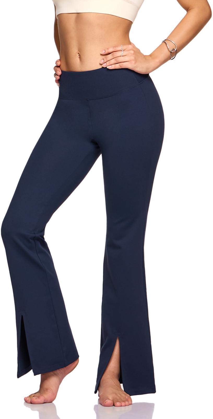 TSLA TSLA Women\'s Yoga & Dress Pants, Office Business Casual Work Slacks, Stretch Straight Leg/Bootcut Pants with 4 Pockets, Slit Bootcut Navy, Medium