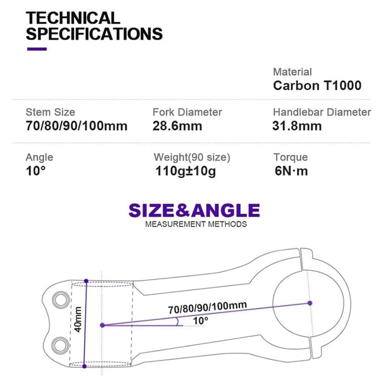 ZECHAO ZECHAO Carbon Bike Stem,10 Degree 31.8MM Titanium Alloy Screws Road Bike Stem Cycling Mountain Bike Parts 70-100mm Bike Stem (Color : Black, Size : 80mm)