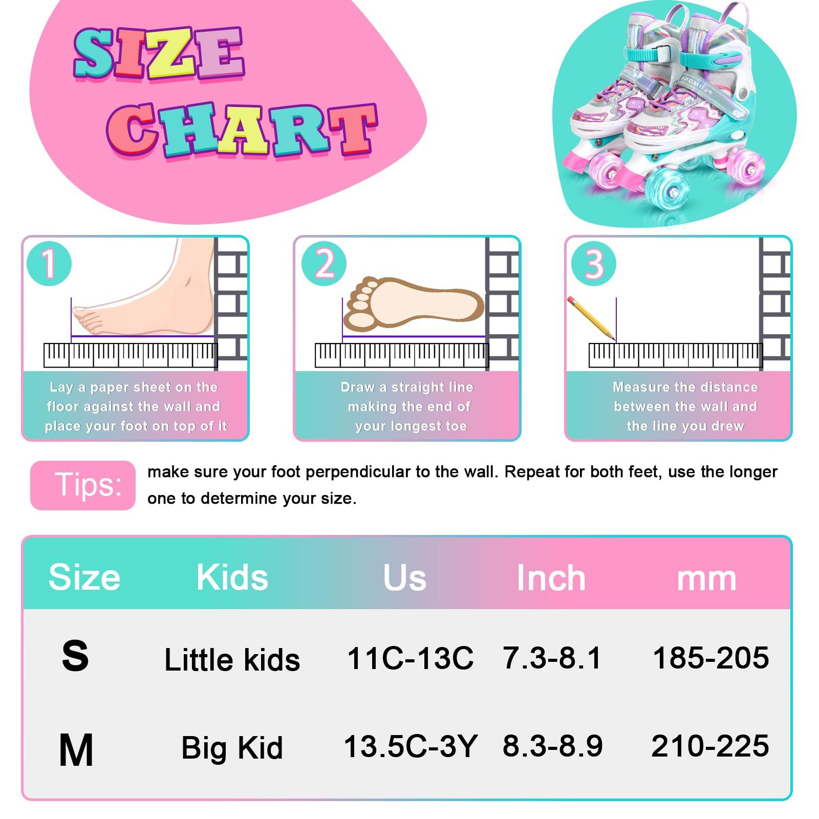 PLIIMONA Kids Roller Skates for Girls Boys Ages 5-8, Toddler Roller Skates for Ages 8-12, 4 Size Adjustable Light Up Wheels Rollerskates for Beginners Outdoor Indoor