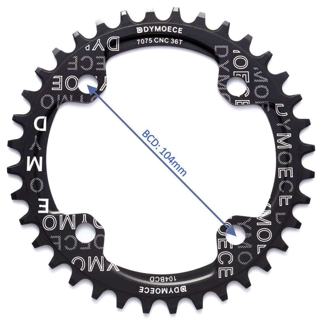 Dymoece Dymoece Narrow Wide Bike Single Chainring 104BCD 32T/34T/36T/38T for 9 10 11 SpeedRound,Black/Red,Perfect for Most of Shimano and Sram Cranksets (Black, 32T)