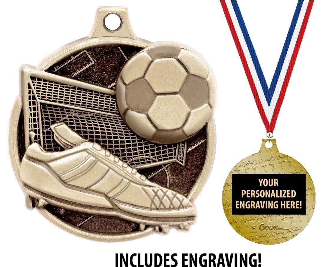 Crown Awards Soccer Medals - 1 1/2\" Gold Soccer Medals, Great Kids Soccer Awards with Custom Engraving 20 Pack