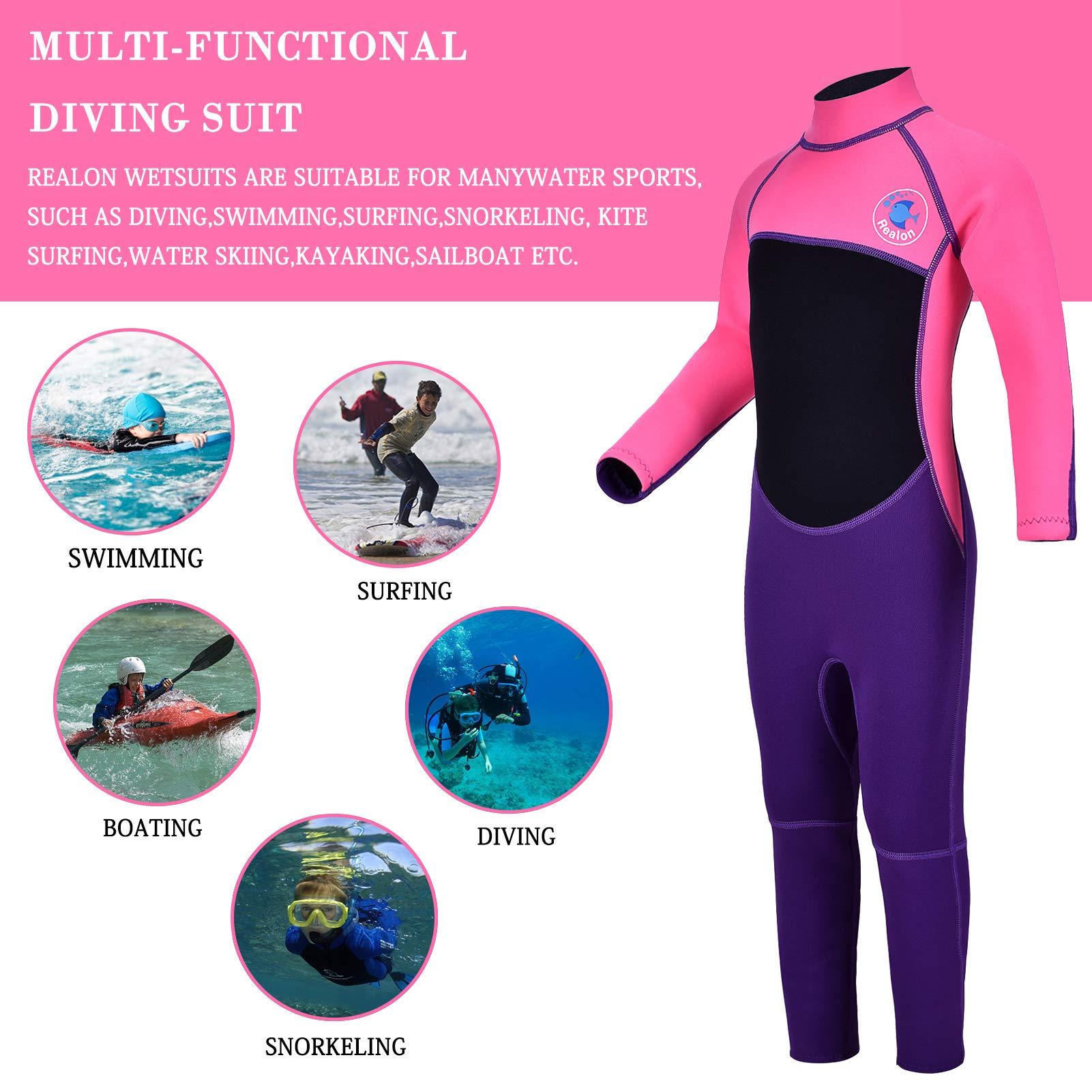 REALON REALON Kids Full Wetsuit Toddler Boys Girls and Youth 2.5mm 3mm Neoprene Child Wet Suit Back Zipper Thermal Swimsuits for Diving Surfing Swimming Water Sprot