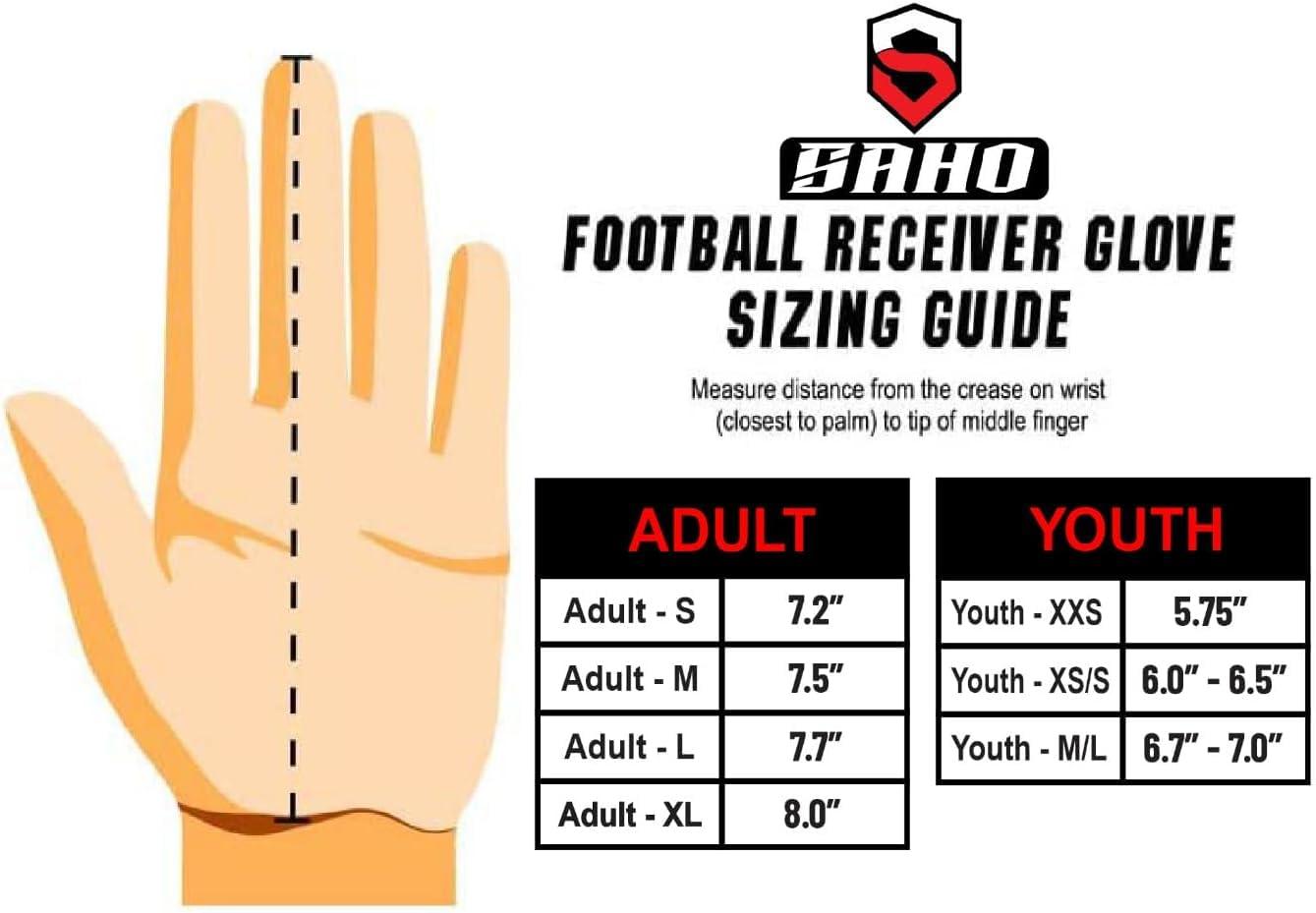 SAHO Skull Football Gloves - Tacky Grip Skin Tight Enhanced Performance Football Gloves - Skeleton Pro Elite Super Sticky Receiver American Football Gloves - Adult & Youth Sizes Black Color (Adult L)