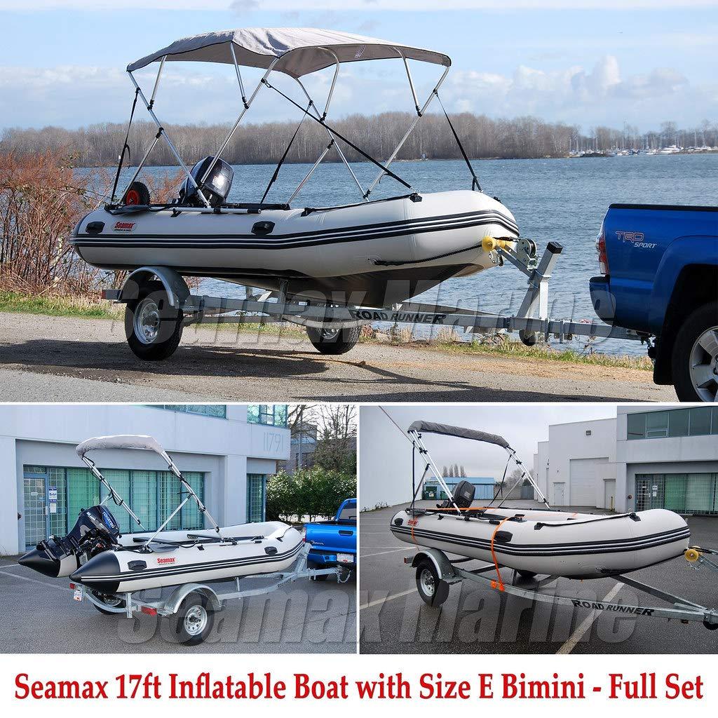 Seamax Seamax Bimini Top Solution for Inflatable Boat, Fiberglass Boat & Aluminum Boat (Size B - L60 x W54-58 x H46, Black Bimini + 2 Pontoon Kit +Rear Pole)
