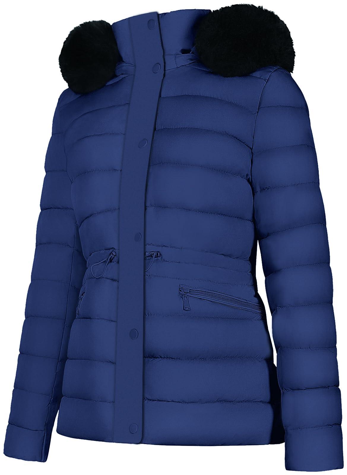 BodiLove BodiLove Women's Winter Quilted Puffer Short Coat Jacket Plus Size with Removable Faux Fur Hood and Zipper