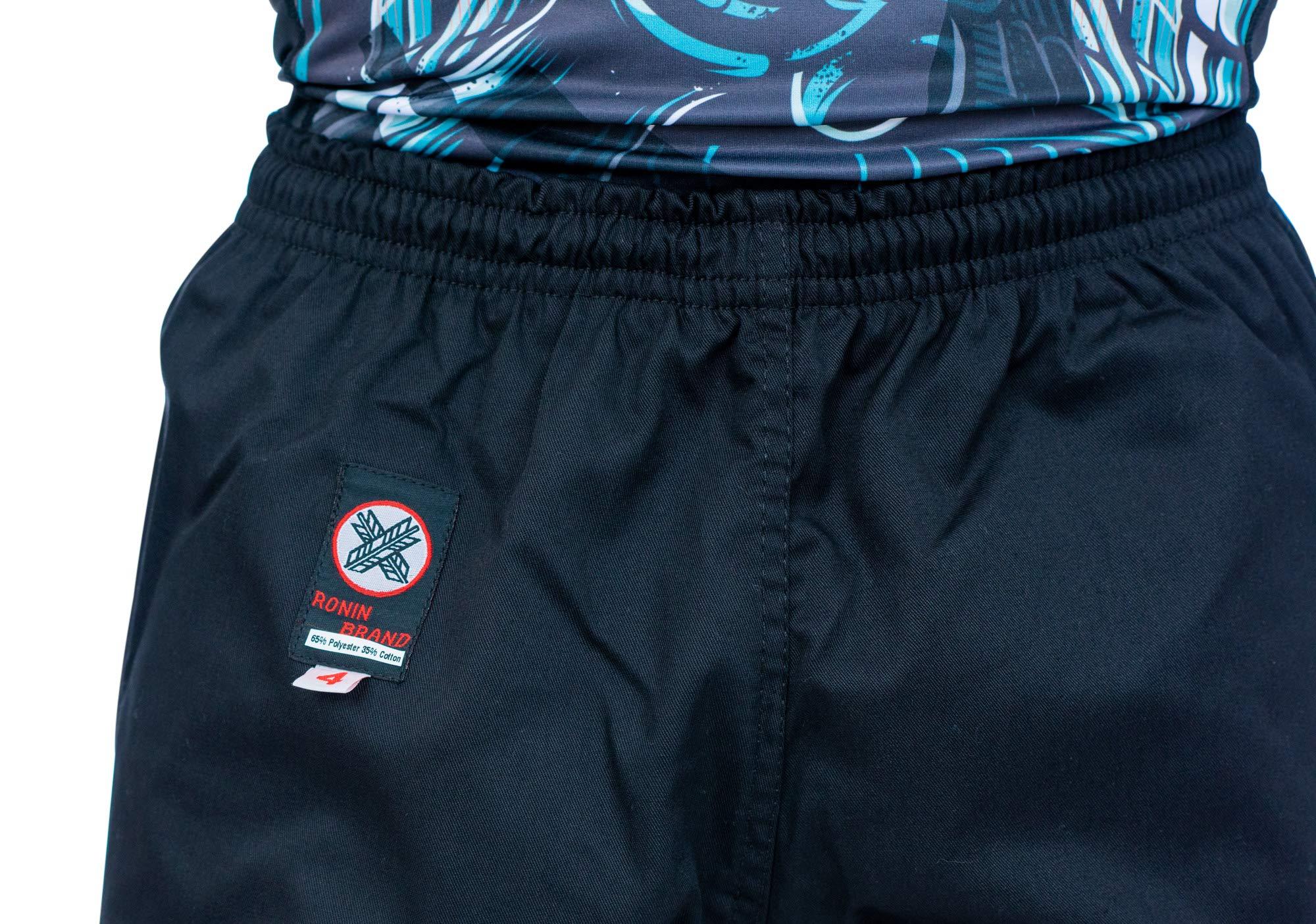Ronin Brand Karate Pants by Ronin Poly-Cotton Middle Weight Martial Arts Pants with Elastic Waist (Black, 6)