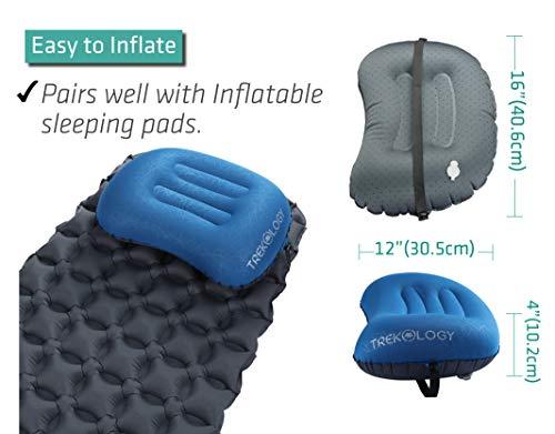 TREKOLOGY TREKOLOGY Ultralight Inflatable Camping Travel Pillow - ALUFT 2.0 Compressible, Compact, Comfortable, Ergonomic Inflating Pillows for Neck & Lumbar Support While Camp, Hiking, Backpacking