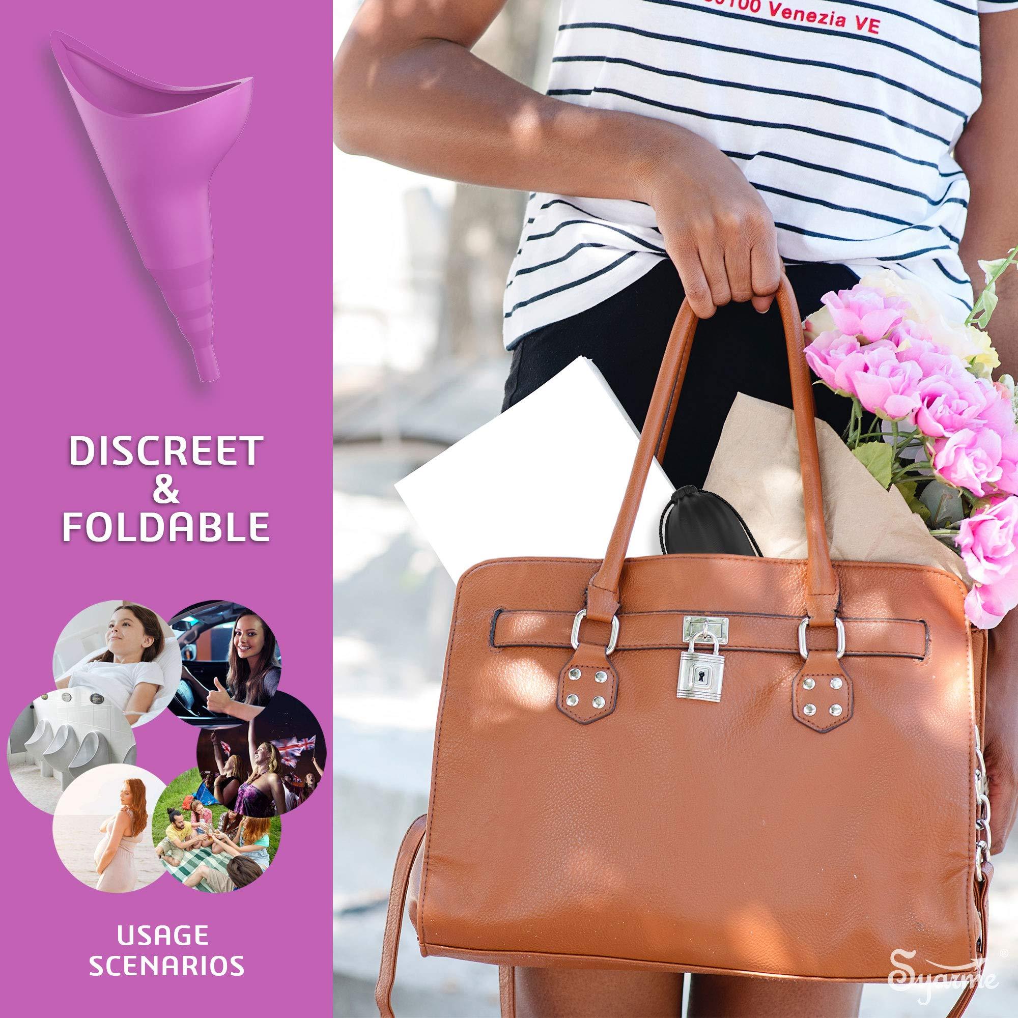 Syarme Female Urination Device,Portable Reusable Urinal Funnel with Extension Tube,Small Folding Storage,Suitable for Travel, Festivals, Camping,Traffic Jams,Etc,Includes Waterproof Bag,Waterproof Cup