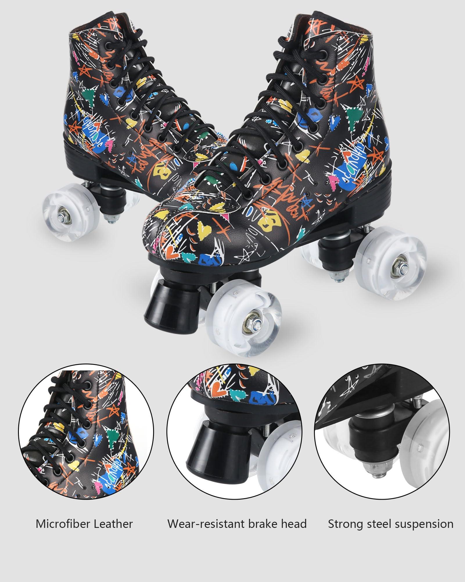 ugboiu Ugboiu Roller Skates for Men and Women, Black Derby Roller Skates with 4 Shiny Wheel, Classic Double-Row Roller Skates for Indoor and Outdoor