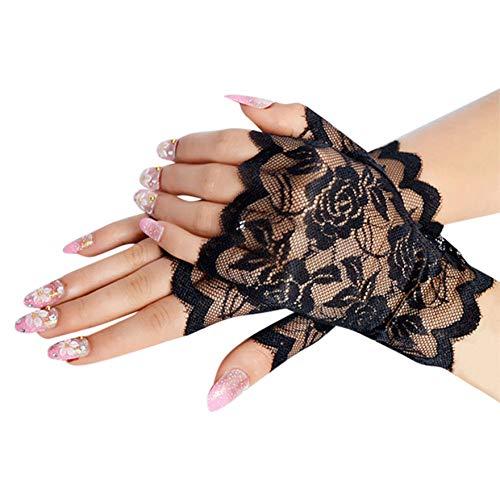 Tvoip Tvoip 1 Pair Womens Sun Protection Driving Half Finger Gloves Charming Sexy Lady Girl Lace Party Costume Fingerless Gloves (Black)