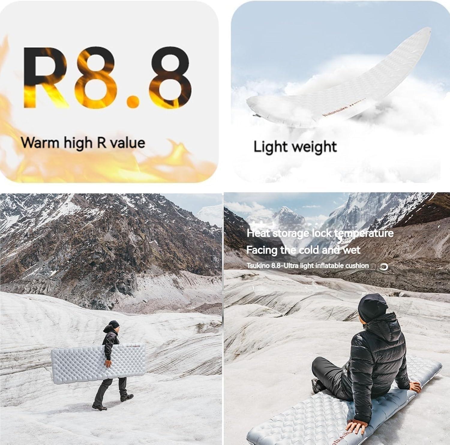 windhike windhike Naturehike 5.8/8.8 R-Value Camping Sleeping Pad,3.1"-4.7" Ultra-Thick,1-1.4LB Ultralight Camping Mat with Inflatable Bag,Backpacking Inflatable Foam Camping Mat for Car,Hiking