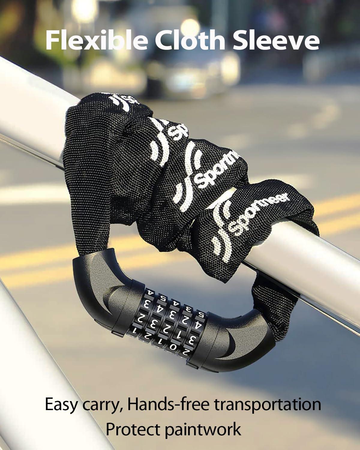 Sportneer Sportneer Bike Chain Lock Heavy Duty, Bicycle Lock with 5 Digit Combination Heavy Duty Anti Theft Keyless Security Bike Locks for Bicycle, Electric Bike, Scooter, Motorcycle, Door, Gate and Fence