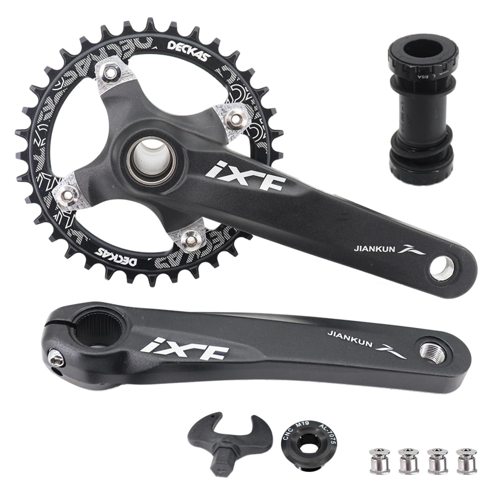 DJC Components DJC Bike Crankset 104BCD with Chainring BSA Bottom Bracket with Spindle for MTB 1x 2X 3X Speed Mountain Bike Black Red Oilslick 170mm 175mm (170mm Black, Round 38T)