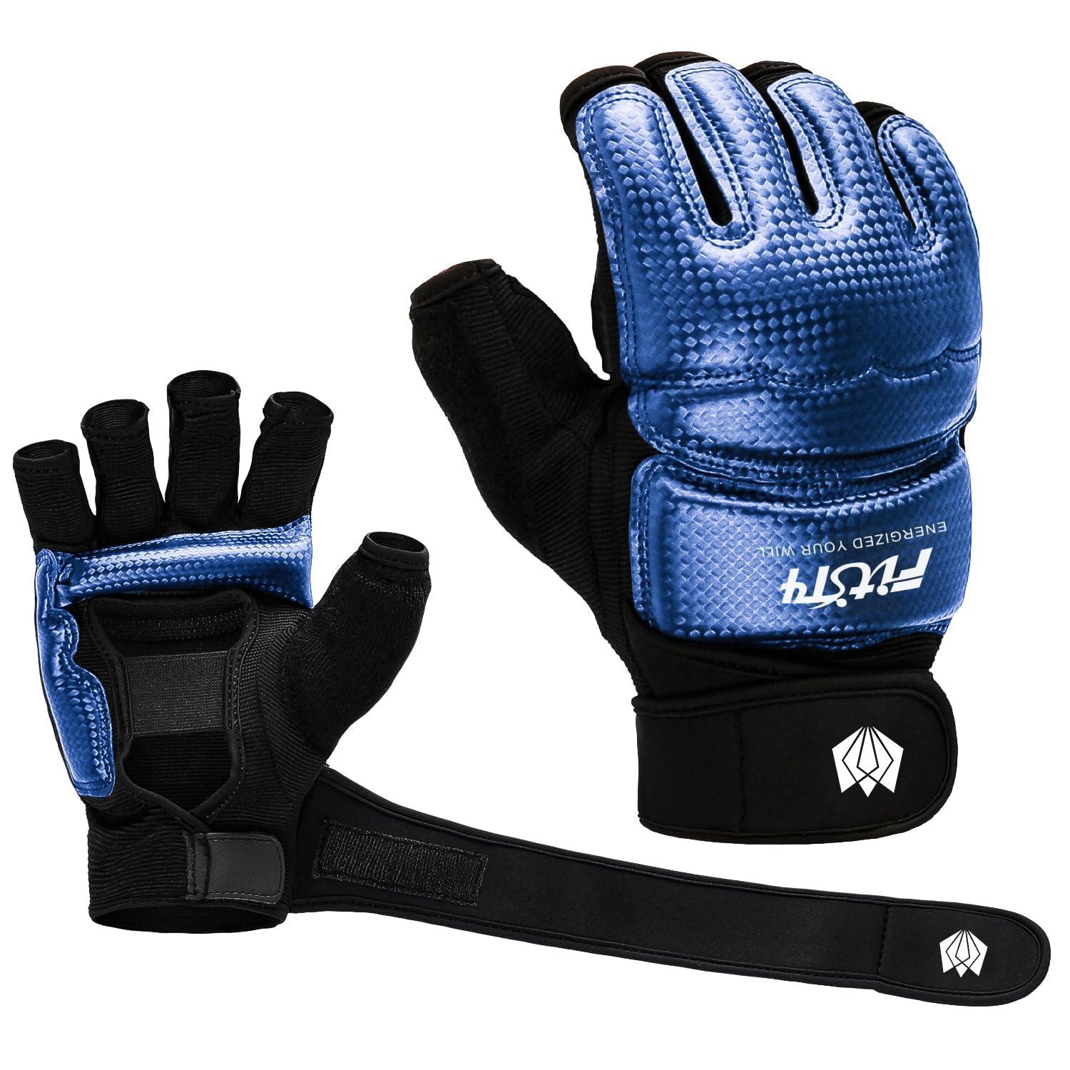 FitsT4 Sports FitsT4 Sports Half Mitts MMA UFC Training Boxing Punch Bag Kickboxing Sparring Grappling Martial Arts Muay Thai Taekwondo Wrist Wraps Support Gloves for Women Men Kids Blue L