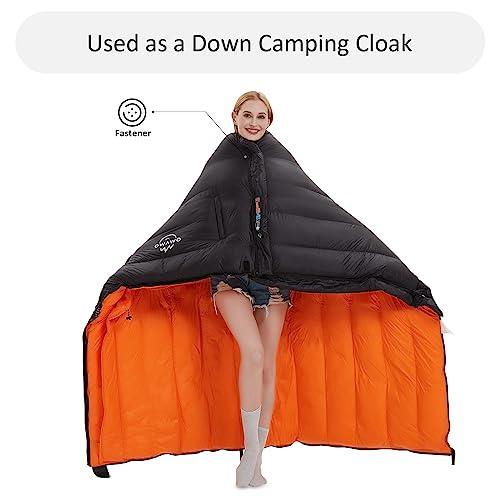 OMVMO OMVMO 0 20 Degrees F Down Sleeping Bag for Adults,4 Season Envelope Down Fiber Sleeping Bag for Backpacking Camping,Wearable Sleeping Bag with Arm Holes,Move Freely While Wearing.Ultralight,Compact.