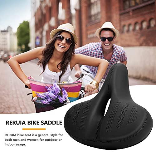 RERUIA RERUIA Oversized Bike Seat Comfortable Saddle Dual Shock Absorbing Center Cutout Wide Large Exercise Bicycle Seat Leather Cover Waterproof Universal Fit for Men Women Seniors Outdoor Indoor Cycling