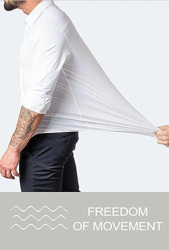 EOUOSS EOUOSS Mens Muscle Fit Dress Shirts Athletic Slim Fit Long Sleeve Stretch Wrinkle-Free Casual Button Down Shirt White Large