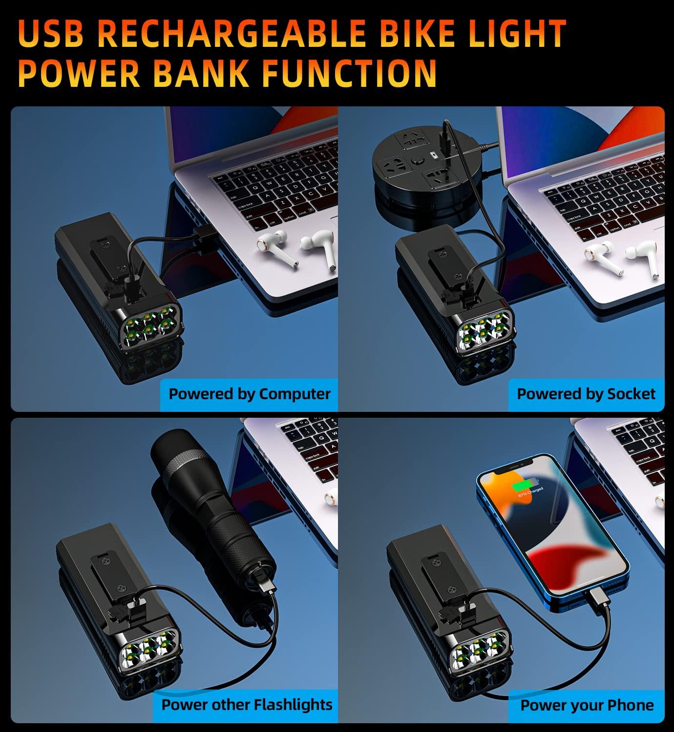 Cuytgsg 2025 New 6 LED 10000 Lumen Super Bright Bike Lights for Night Riding,360Rotatable Bike Headlight,Bicycle Light-10 Modes,Runtime 36+ hrs,Upgrade Waterproof USB Rechargeable Bike Light,with Taillight