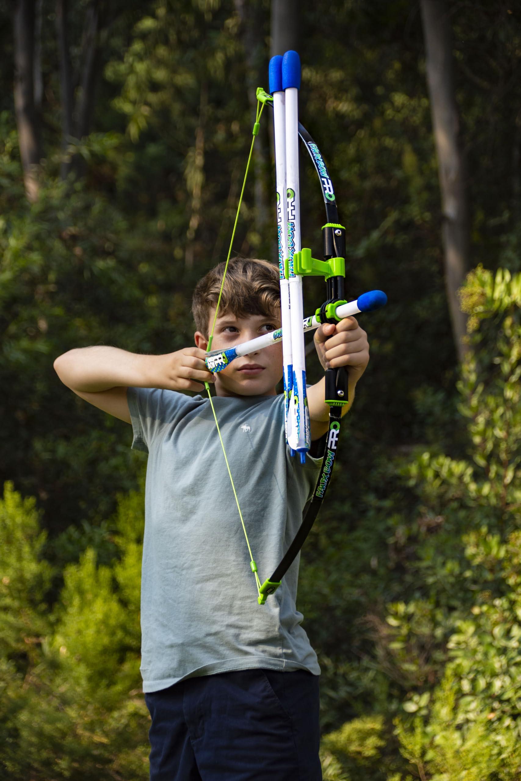 FAUX BOW Original FAUX BOW Pro Longbow– Patented Bow and Arrow Impact Archery Set - Shoots Over 200 Feet – Best Outdoor Toy - Youth Safe Archery Anywhere - Fun Backyard Target Practice