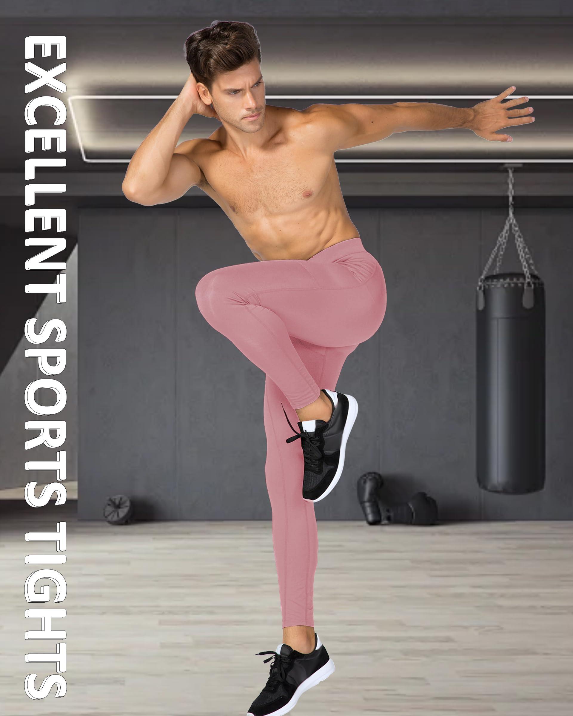 SPVISE SPVISE Pink Compression Pants Men Workout Yoga Leggings Running Athletic Sports Basketball Tights Baselayer Bottoms Cool Dry