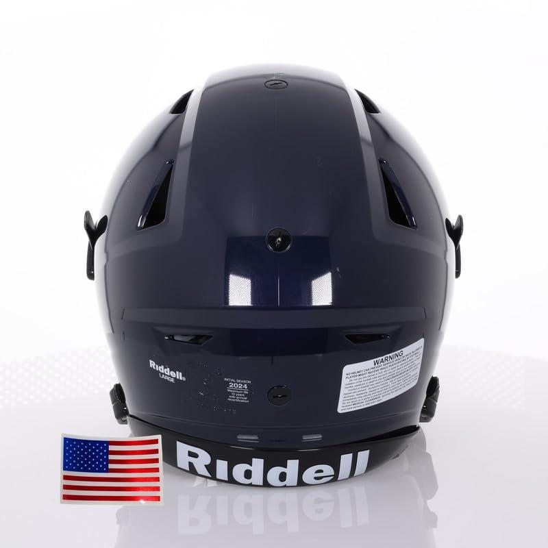 Green Gridiron Riddell SpeedFlex Adult w/Black SF-2EG-II Facemask + US Helmet Flag Decal (Navy Helmet, Small) - Green Gridiron