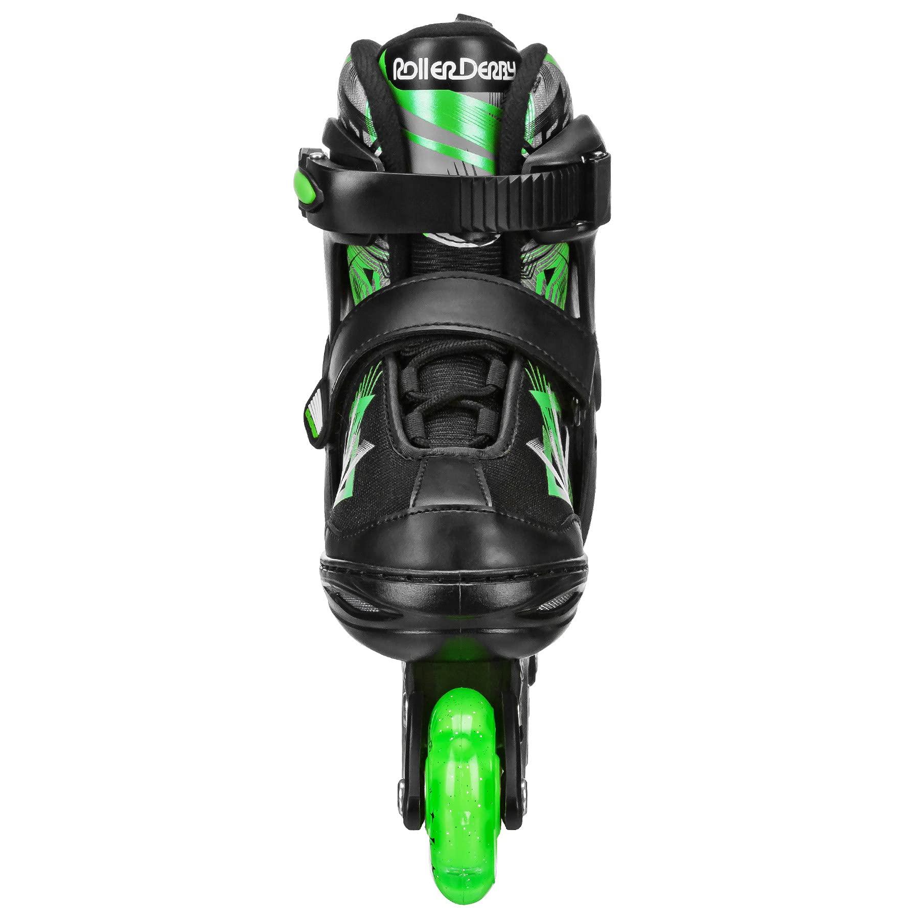 Roller Derby Roller Derby Stryde Youth Adjustable Inline Lighted Wheel Skates Small Black/Green