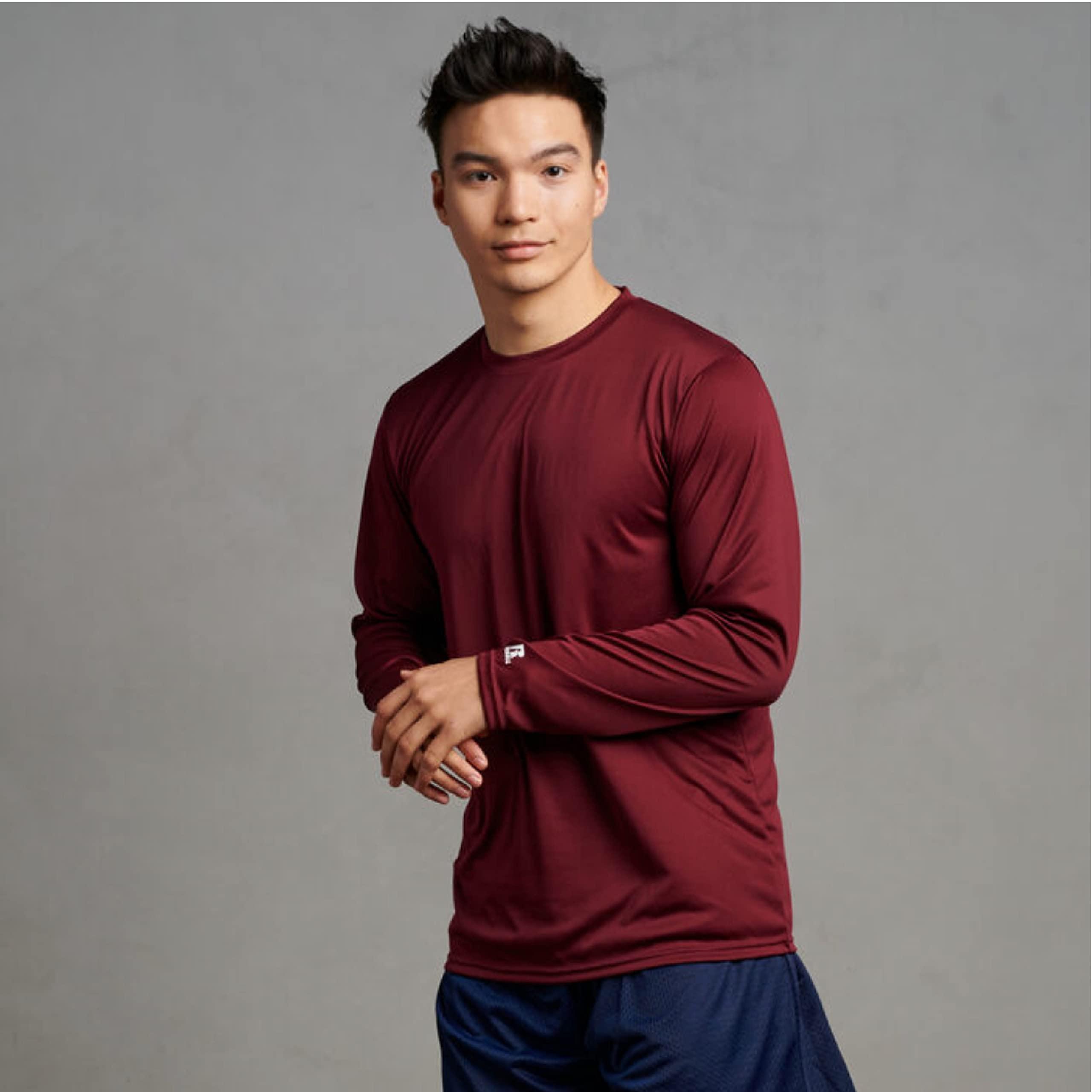 Russell Athletic Russell Athletic Men\'s Long Sleeve Performance Tee, Maroon, Medium