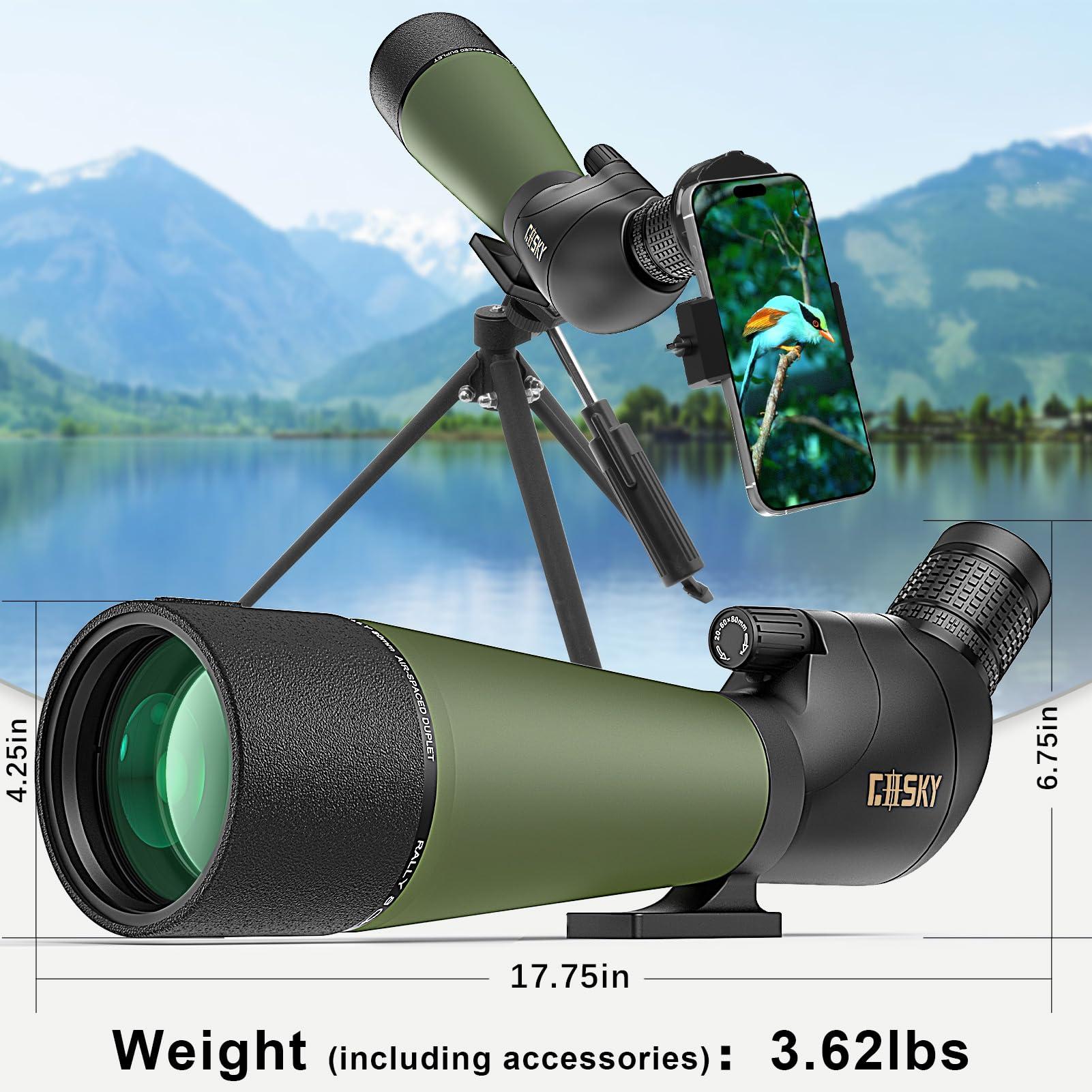 Gosky Gosky Updated 20-60x80 Spotting Scopes with Tripod, Carrying Bag and Quick Phone Holder - BAK4 High Definition Waterproof Spotter Scope for Bird Watching Wildlife Scenery1,Green