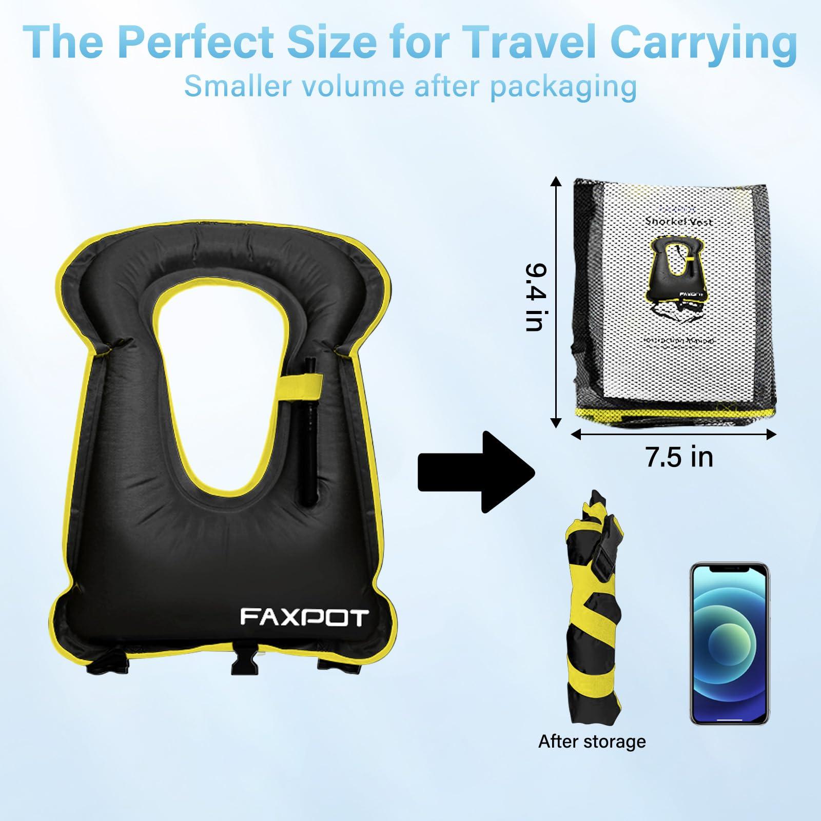 Faxpot Inflatable Snorkel Vest for Adults, Snorkeling Vest Adult Travel, Snorkeling Jackets Portable Inflatable Swim Vest Buoyancy Vest for Snorkeling, Swimming Paddleboarding Load Up to 242 Ibs