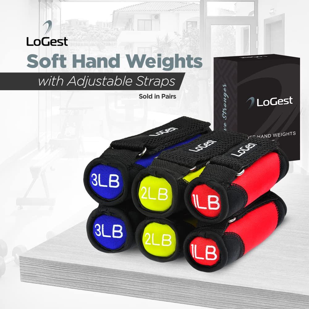Logest LoGest Soft Hand Weights Adjustable Straps - Comes in 1LB Weights or 2LB or 3LB 4LB - Comfortable & Secure Weighted Neoprene Dumbbells with Straps for Walking Running Cardio Workout Physical Therapy
