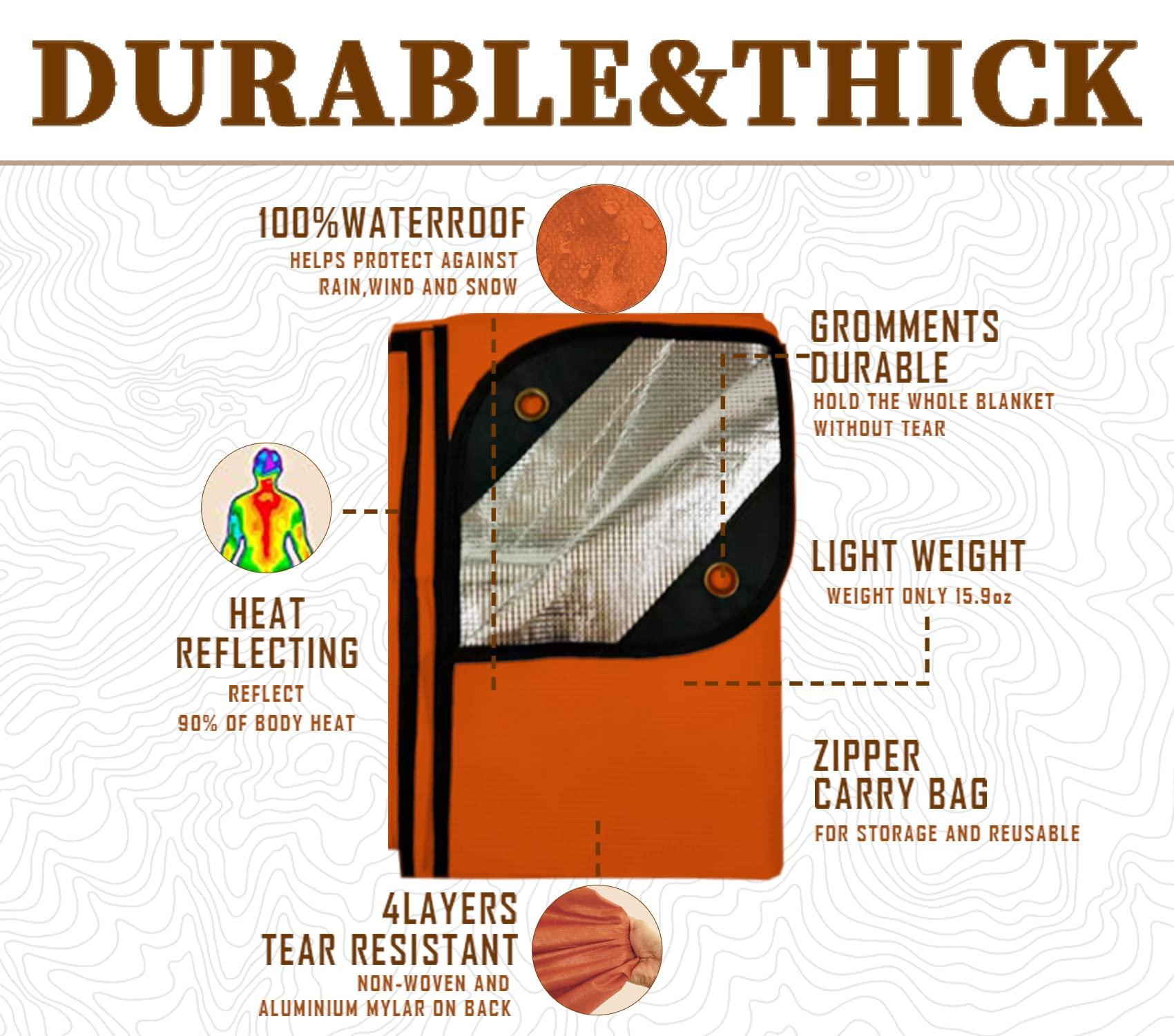 BESTHUNTINER BESTHUNTINER Heavy Duty Survival Blanket -Multifunctional Reflective Tarp Thermal Blanket - 60\" x 83\" Waterproof Sandproof for Camping Hiking Outdoors Multifunctional Emergency Blanket
