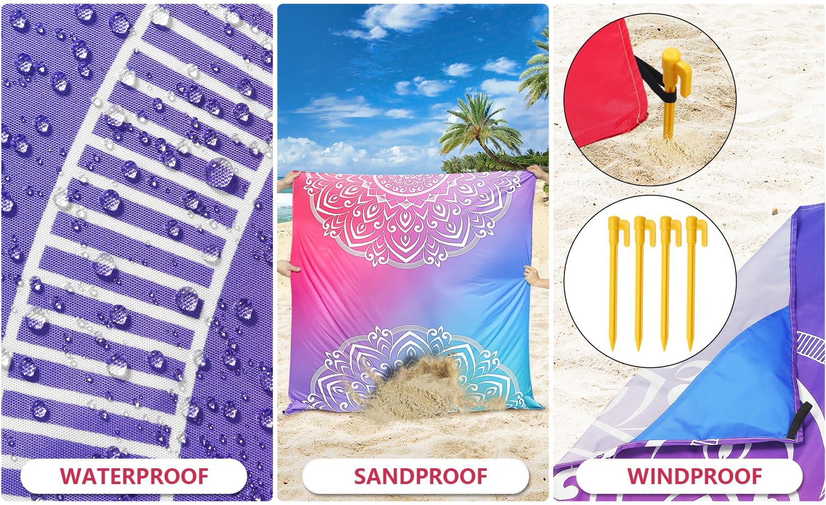 HIHOHO HIHOHO Beach Blanket Waterproof Sandproof Extra Large Beach Mat 79" X 83"/120"x108"for 1-8 Adults Quick Drying Durable Outdoor Picnic Mat for Beach Travel Camping Hiking