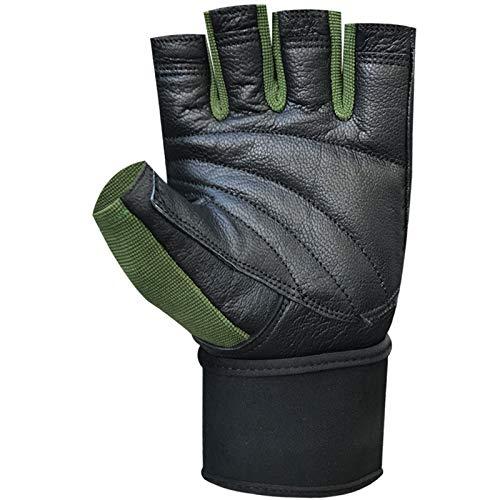 Prime Leather Fingerless Gym Fitness Workout Training Weight Lifting Leather Padded Gloves 118 (118-Black/Green, S)