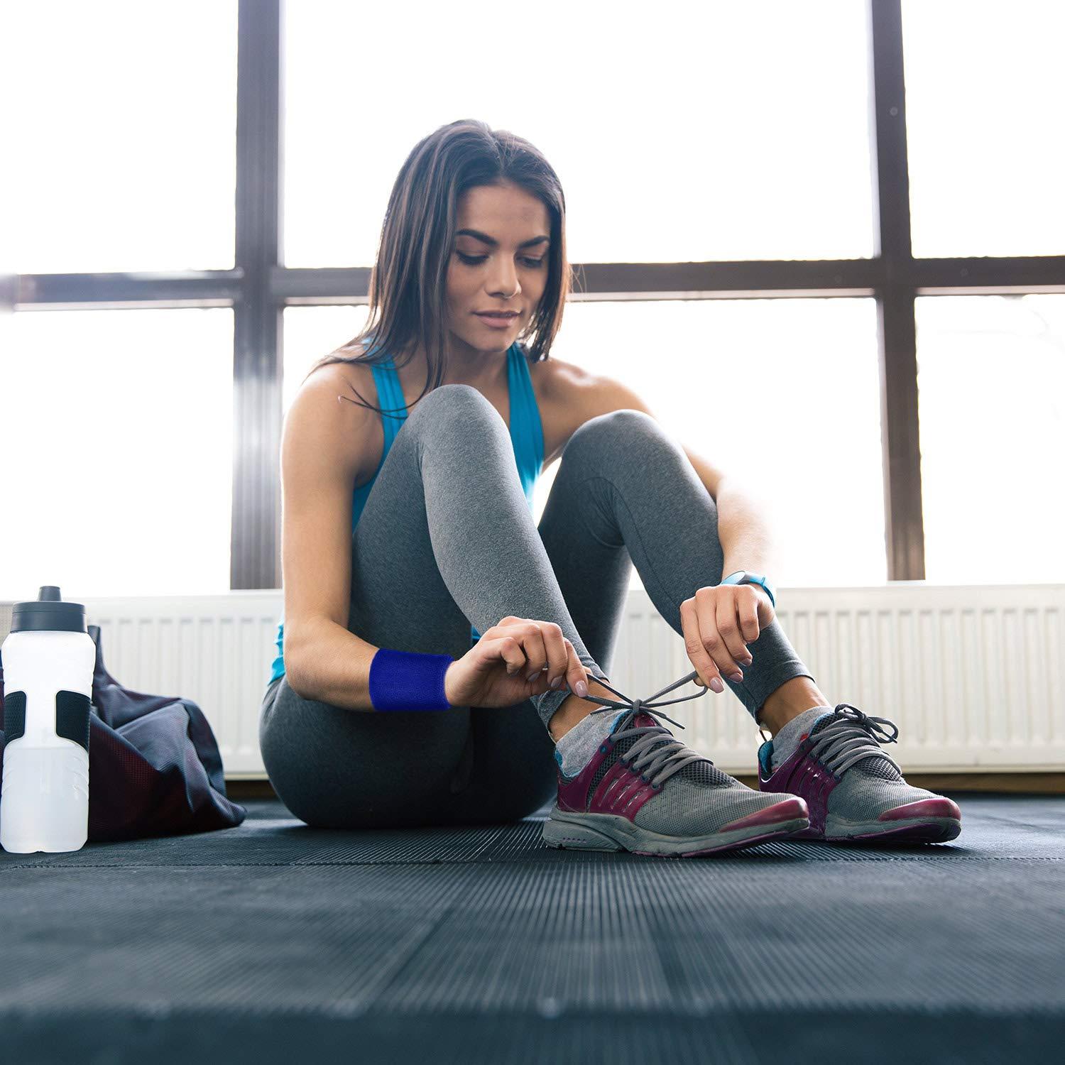 Bememo Bememo 12 Pack Sweatbands Paris Sports Competitions Wristband Cotton Sweat Band for Men and Women, Good for International Sports Party, Tennis, Basketball, Running, Gym(3.15 Inch,Blue)