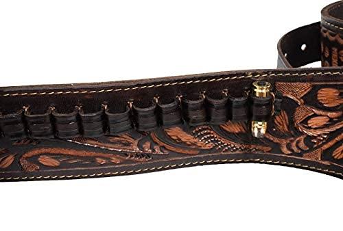 Open Road Goods 38/357 Caliber Western Leather Gun Holster & Belt - Cowboy Style Single Drop Rig Standard Barrel - Authentic Handmade Hand Tooled (Brown, 54)