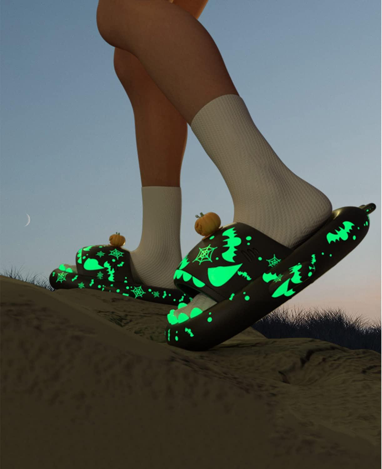 Jfxgjuv Jfxgjuv Halloween Luminous Shark Slippers Cloud Shark Slides Angler Fish Slides Glow in The Dark Christmas Shark Slides Halloween and Christmas Shoes for Women Men (Hat A,12-13 Women/10-11 Men)