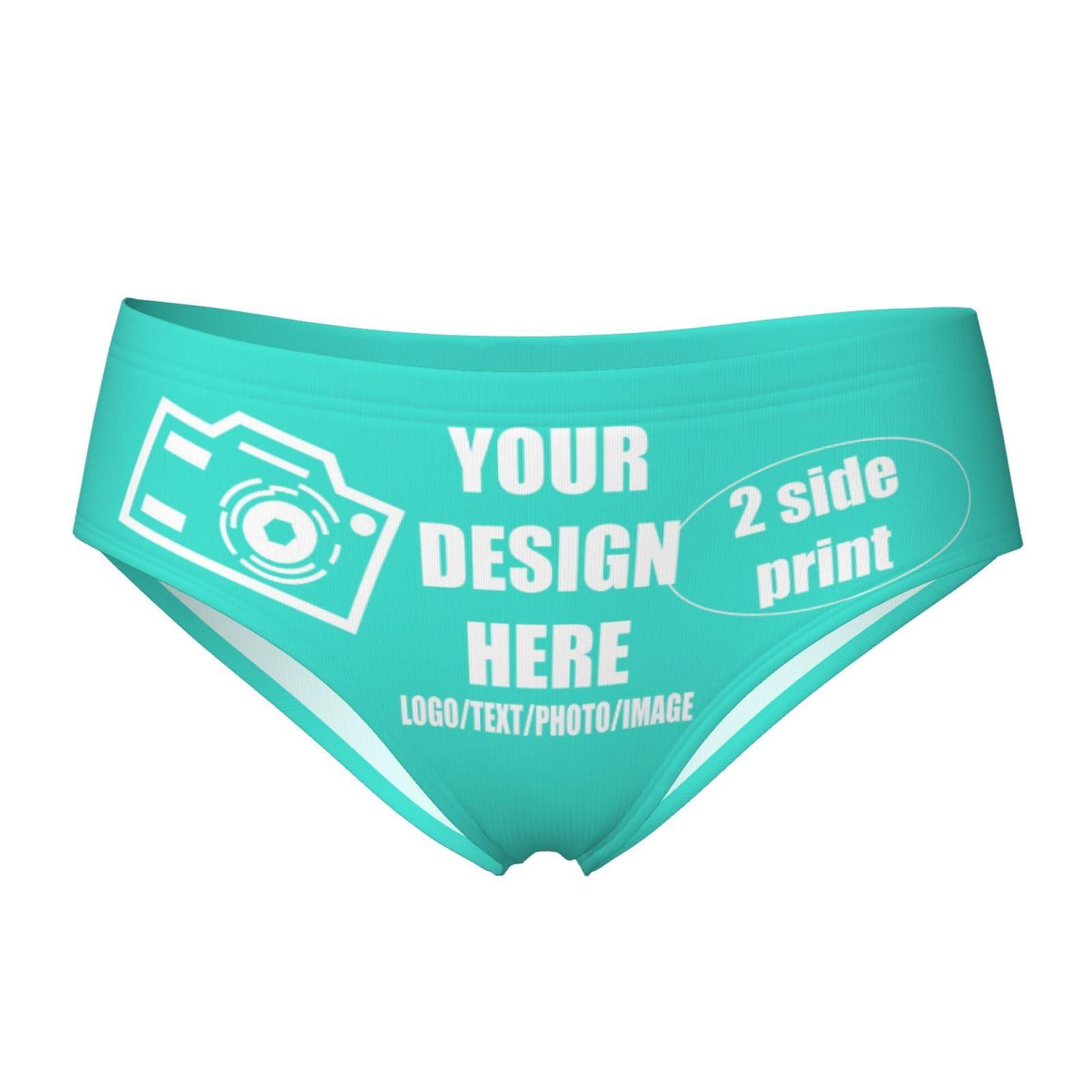 NineFit Basics Custom Panties Add Your Text/Photo Customized Panties Underwear with Photo Personalized Sexy Funny Panties Underwear for women Design Gift for Mom Wife Valentine Day Large Cyan